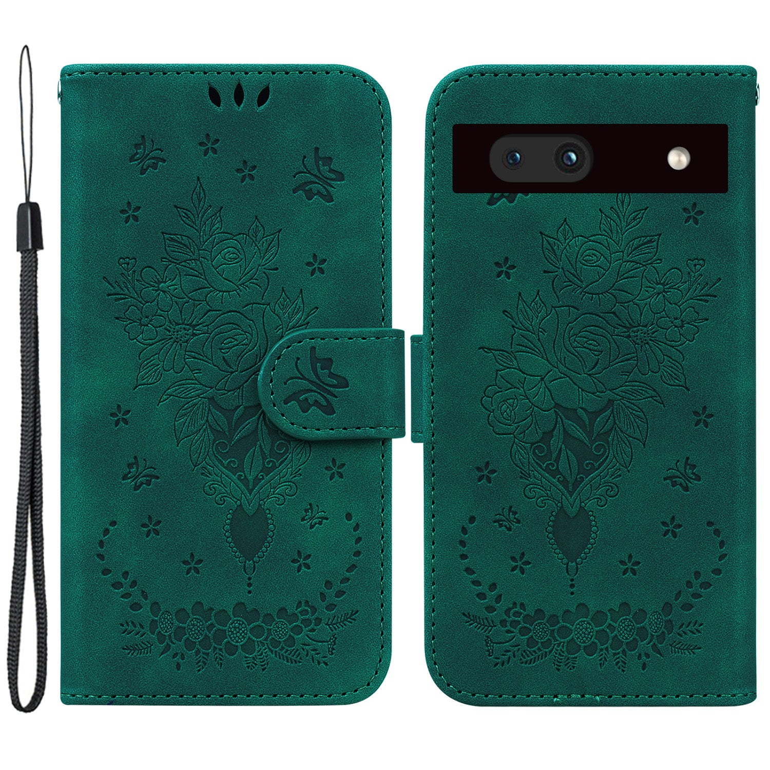 For Google Pixel 7a Anti-collision Imprinted Rose Butterfly PU Leather TPU Inner Shell Magnetic Closure Wallet Stand Phone Cover with Strap For Google Pixel 7a Anti-collision Imprinted Rose Butterfly PU Leather TPU Inner Shell Magnetic Closure Wallet Stand Phone Cover with Strap